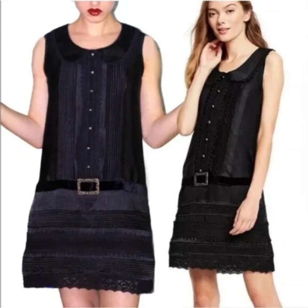 Anna Sui x Target Collab Black Drop Waist Velvet Belted Lace Crochet Shift Dress